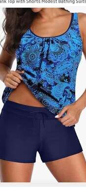 Aqua Eve 2-Piece Women's Tankini Swimsuits Blouson Blue Paisley